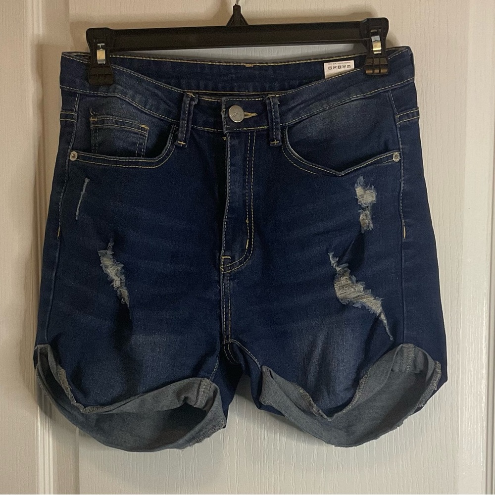 SHEIN Blue Jean Shorts Distressed High-Waisted